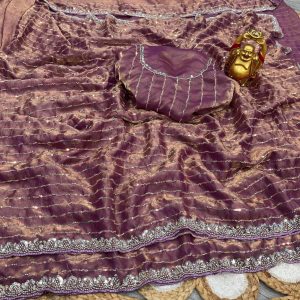 Lines beeds work saree
