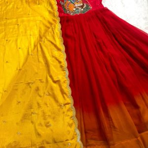 Radha Krishna theme kalamkari gown with duppatta
