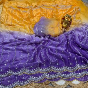Dual tone beeds work sarees