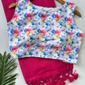 Khadi cotton Saree with mix cotton printed blouse