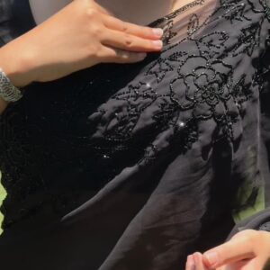 Black georgette flower creeper hand kadhana work saree
