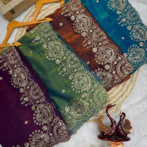 Space silk designer saree with stitched blouse