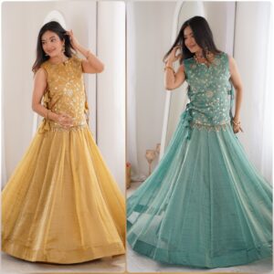 Designer crushed silk lehenga